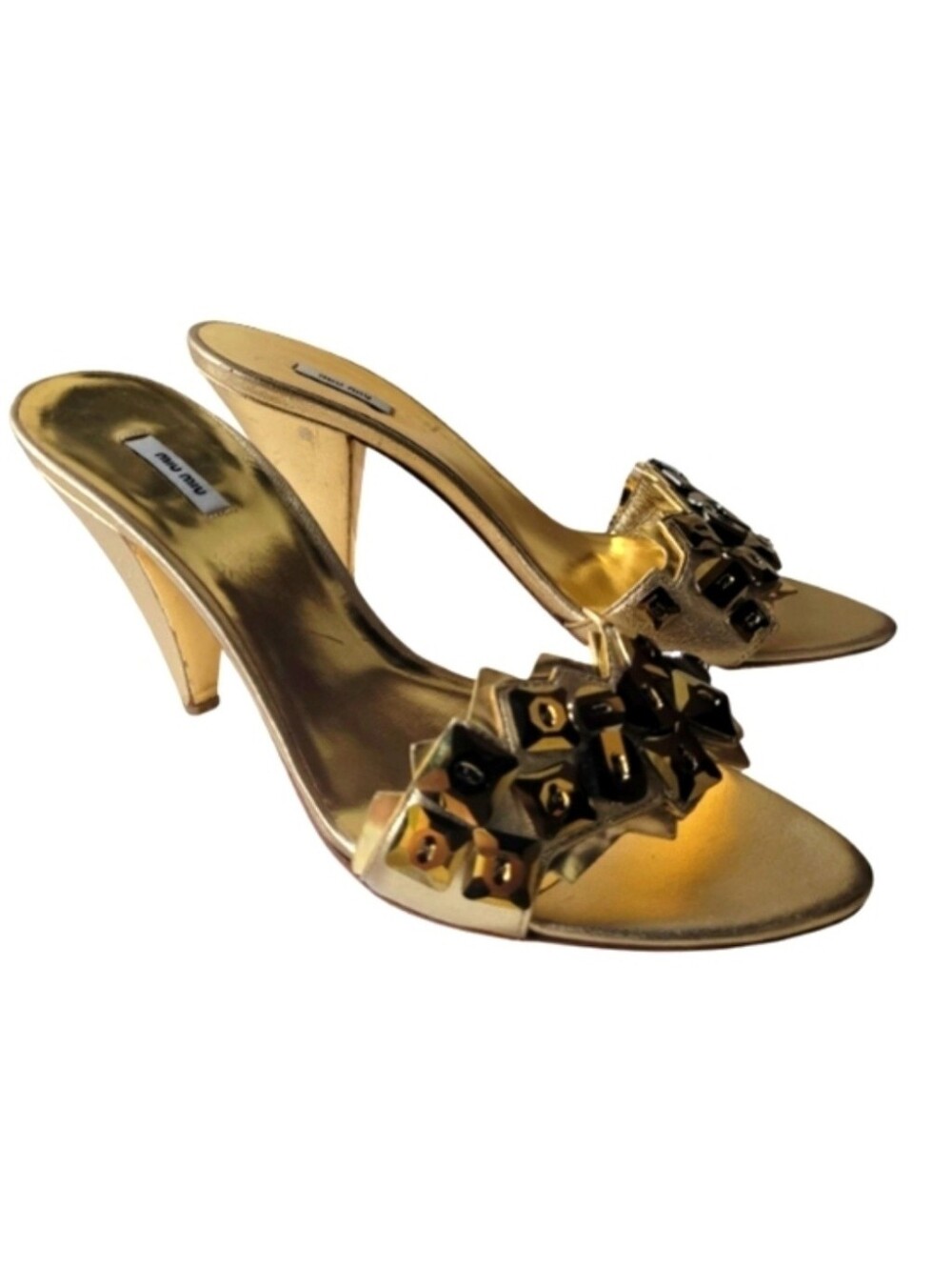 MIU MIU | Gold Metallic Embellished Mule Heels EU 36.5 / US 6.5